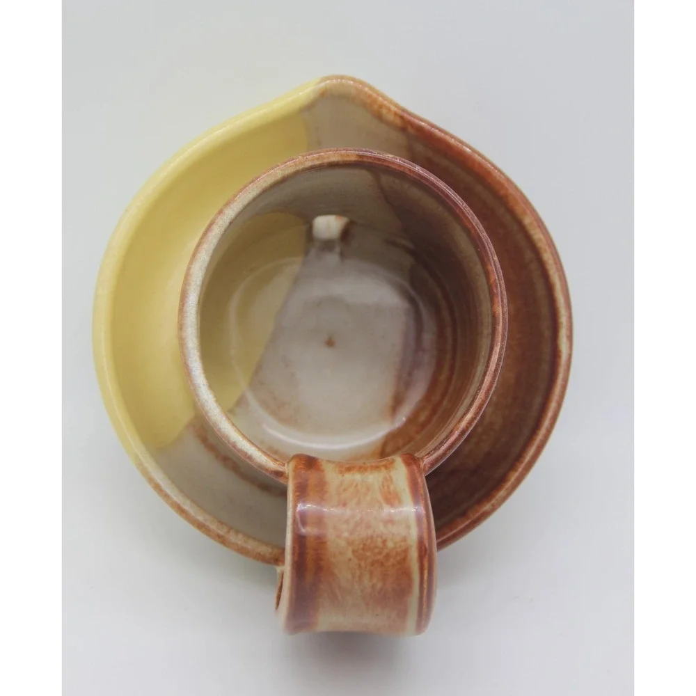Handmade Pottery Microwave Bacon Cooker Yellow Brown Reactive Glaze Heavy Signed